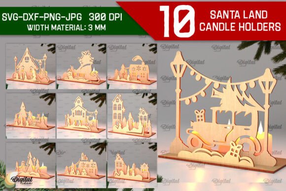 Download Santa Land Candle Holders Laser Bundle - Santa land Collection