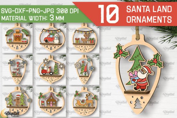 Download Santa Land Ornaments Laser Cut Bundle - Santa land Collection