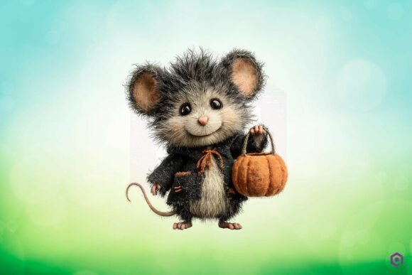 Download Quirky Halloween Mouse Holding Pumpkin Bucket Smiling (2) - Premium Resources