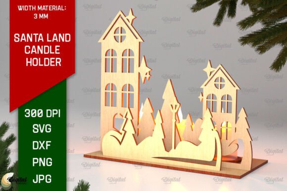 Download 3D Santa Land Candle Holder Laser Cut - Santa land Collection